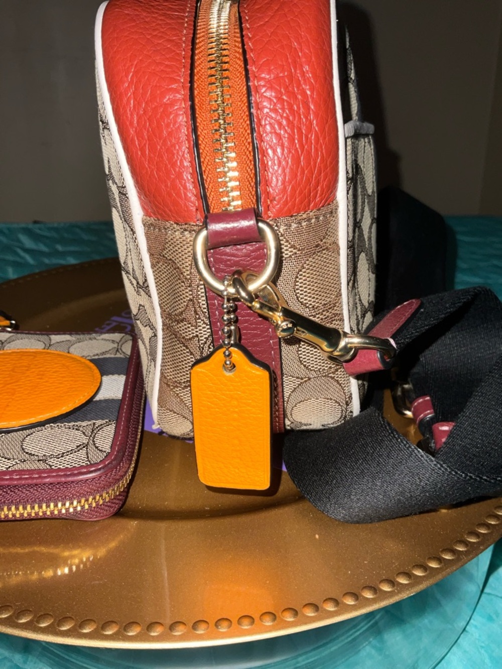 Coach Dempsey Camera Bag Wallet Set Signature Jacquard Varsity Stripe EUC - Picture 5 of 14